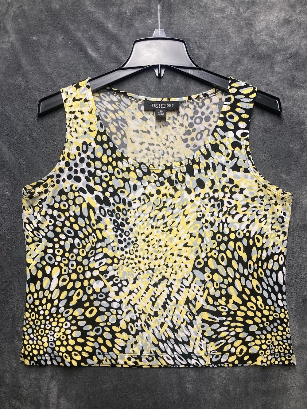 Y2K Perceptions NY Yellow/Grey Abstract Sleeveless Crop Top Retro Maximalist 10